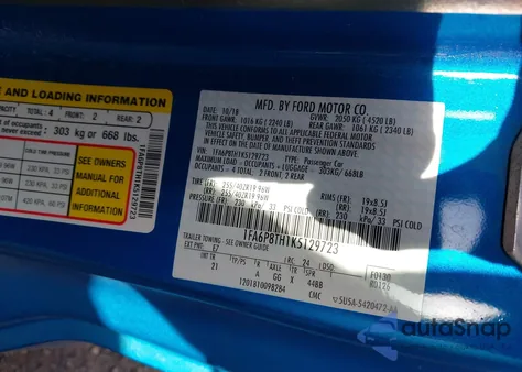 2019 Ford Mustang Ecoboost from USA, damaged, VIN 1FA6P8TH1K5129723